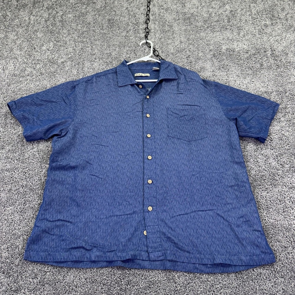 Batik Bay Camp Shirt Mens XL Blue Stripe Short Sleeve Button Up Casual Rayon